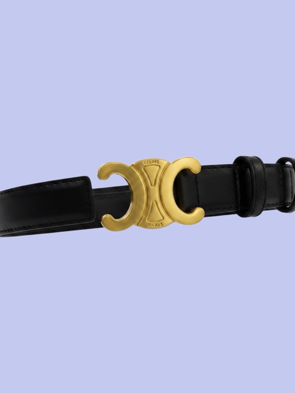 Black Leather Belt with Gold Triomphe Buckle